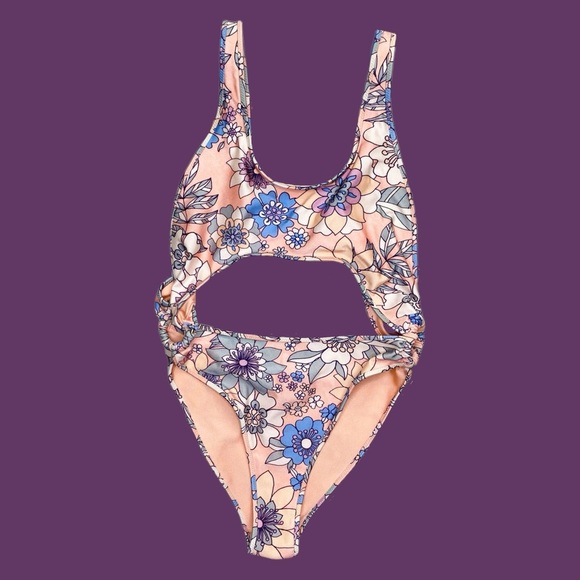 Triangl Pink Floral Cut-Out Sexy One-Piece Beach Swimsuit - Picture 1 of 10